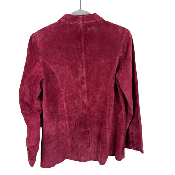 Dialogue Red 100% Suede Leather Collared Button Up Lined Jacket Women's Size 6 - Picture 2 of 6